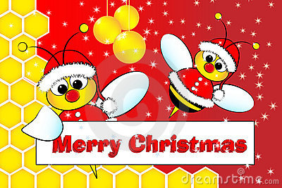 christmas-card-bees-santa-claus-beehive-